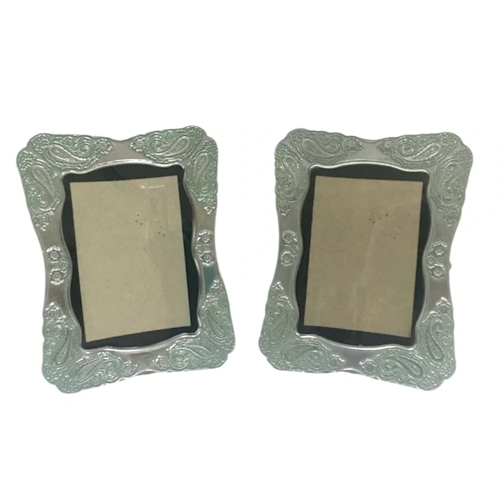 Vintage 1960’s Silver Green Paisley Picture Frames Set of 2 4x6
